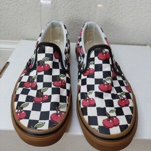 Vans Limited Edition Cherry Checkerboard  Slip On Shoes Size 5.5